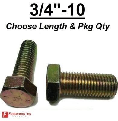 3/4-10 Hex Bolt Yellow Zinc Plated Grade 8 Cap Screw Coarse Thread (CHOOSE SIZE)