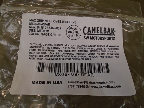 Ejército Militar de EE. UU. CamelBak Max Grip NT FR Guantes Verde Salvia Mediano Nuevo 2009 203-A - Imagen 6 de 11