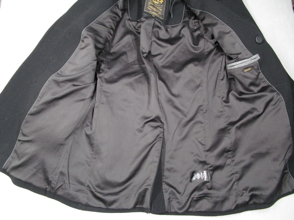 Superdry Jacket Mens Large Black Wool Blend Double Breasted Pea Coat Military - Image 3 of 4