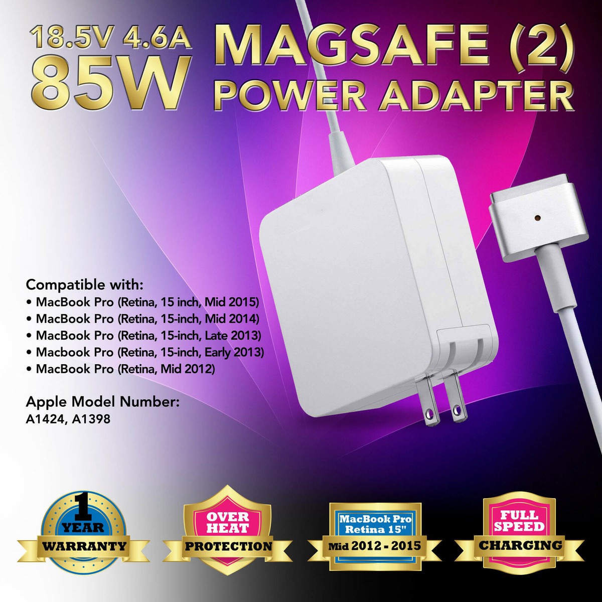 Macbook Air Charger Replacement MacBook Pro Charger, 85W T-Tip Mac