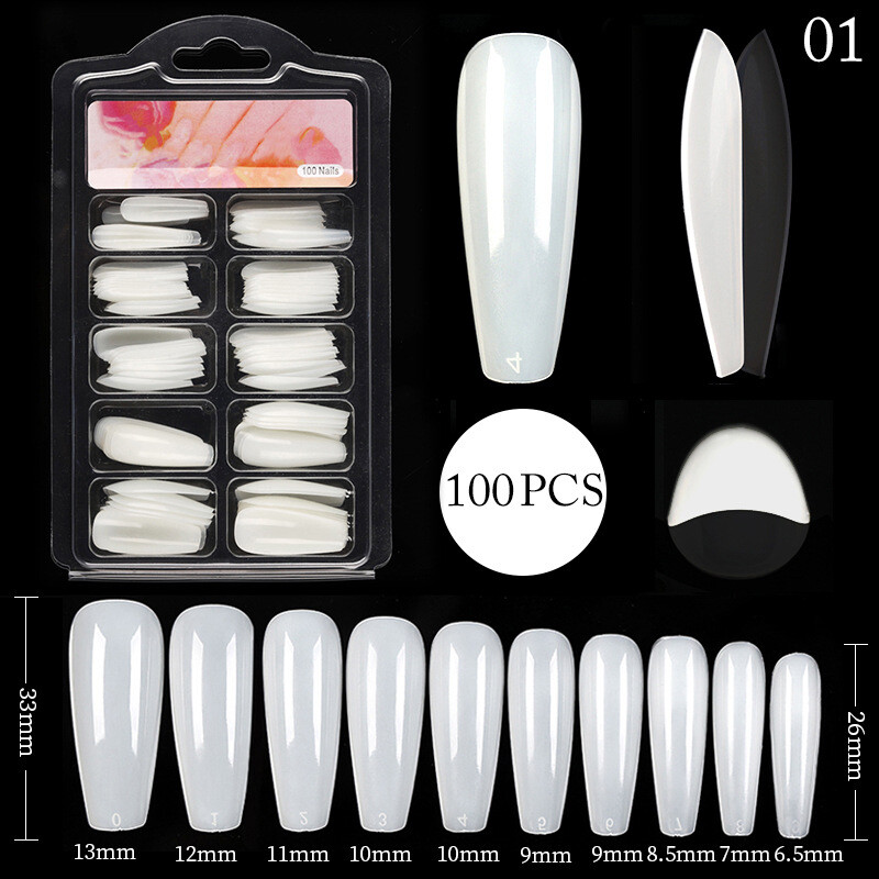 100pcs Transparent False Nails Full Cover Fake Nail Tips Coffin Almond Extensi '