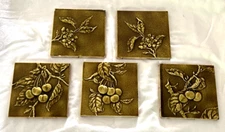VTG Majolica Cherry Branch Tiles 6" United States Encaustic Tile Co Fireplace x5