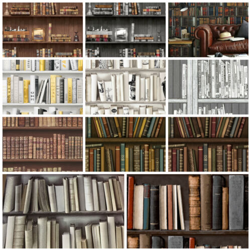 Bookcase Library Wallpaper Antique Retro Books Study Wooden Brown Natural  Style | eBay