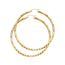 GOLD - 14K Tri Color 3mm Diamond Cut Hoop Earrings