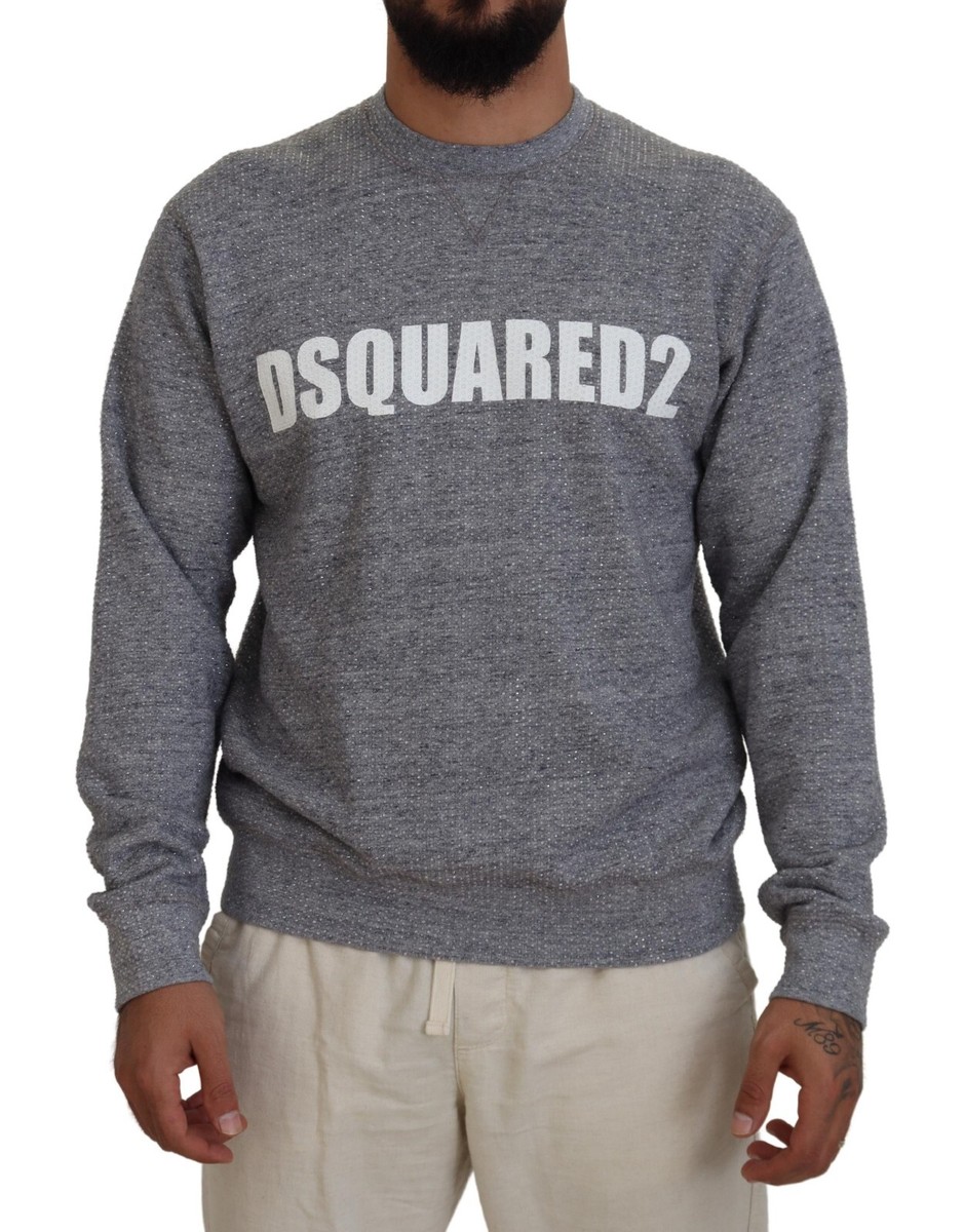 DSQUARED2 Sweater Gray Crystal Embellishment Men Pullover IT48