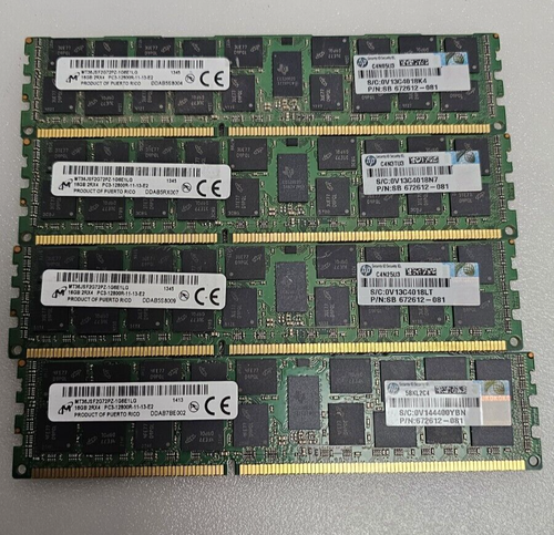 LOT OF 4X 16GB MICRON MT36JSF2G72PZ-1G6E1HF PC3-12800R 2RX4 ECC SERVER RAM