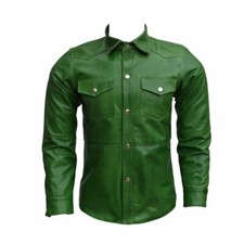 Trendy New Men's Green Leather Shirt Real Soft Lambskin Custom Made Shirt