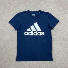 Adidas T Shirt Size S Blue Short Sleeve Three Stripes Logo Crew Neck Performance