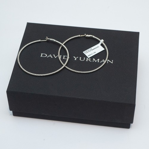 DAVID YURMAN New 2" Sterling Silver Cabled Large Hoop Earrings 14K Posts - Picture 5 of 9