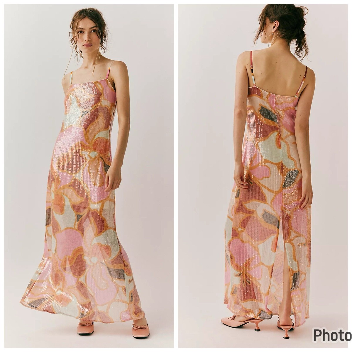 hutch sequin floral maxi dress Hutch Paige Sleeveless Halter Sequin Printed Tiered Wrap Maxi Dress