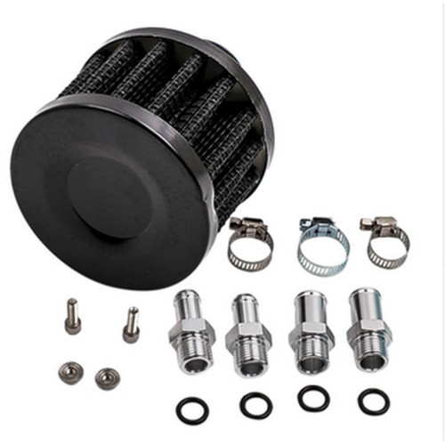 Universal 300ml Baffled Oil Catch Can Kit With Breather Filter – Aluminum, Black