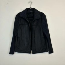Claiborne Black Faux Suede Zip Front Jacket Size Medium
