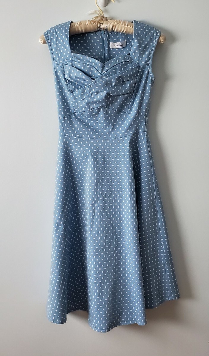 blue polka dot summer dress Sky-Blue Dress. US Size S allowing for easy length category: Matching sheer long sleeve dress Size - Trousers:I1
