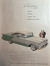 1955 Oldsmobile Ninety Eight Holiday Starfire Styling Automobile VTG Print Ad