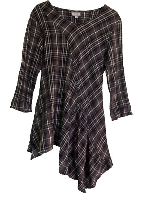 NICHE Nilgun Derman Black Plaid Asymmetric Layered Look Artsy Designer Tunic XS