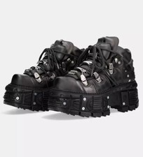 2026 New Rock Boots Unisex Metallic Schuhe Black Leather Goth Platform Boots  DE