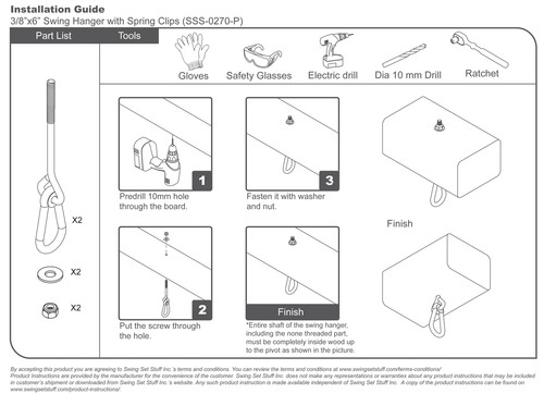 SWING SET STUFF INC. 3/8" X 6" SWING HANGER WITH SPRING CLIP equipment fun 0270 - Picture 8 of 9