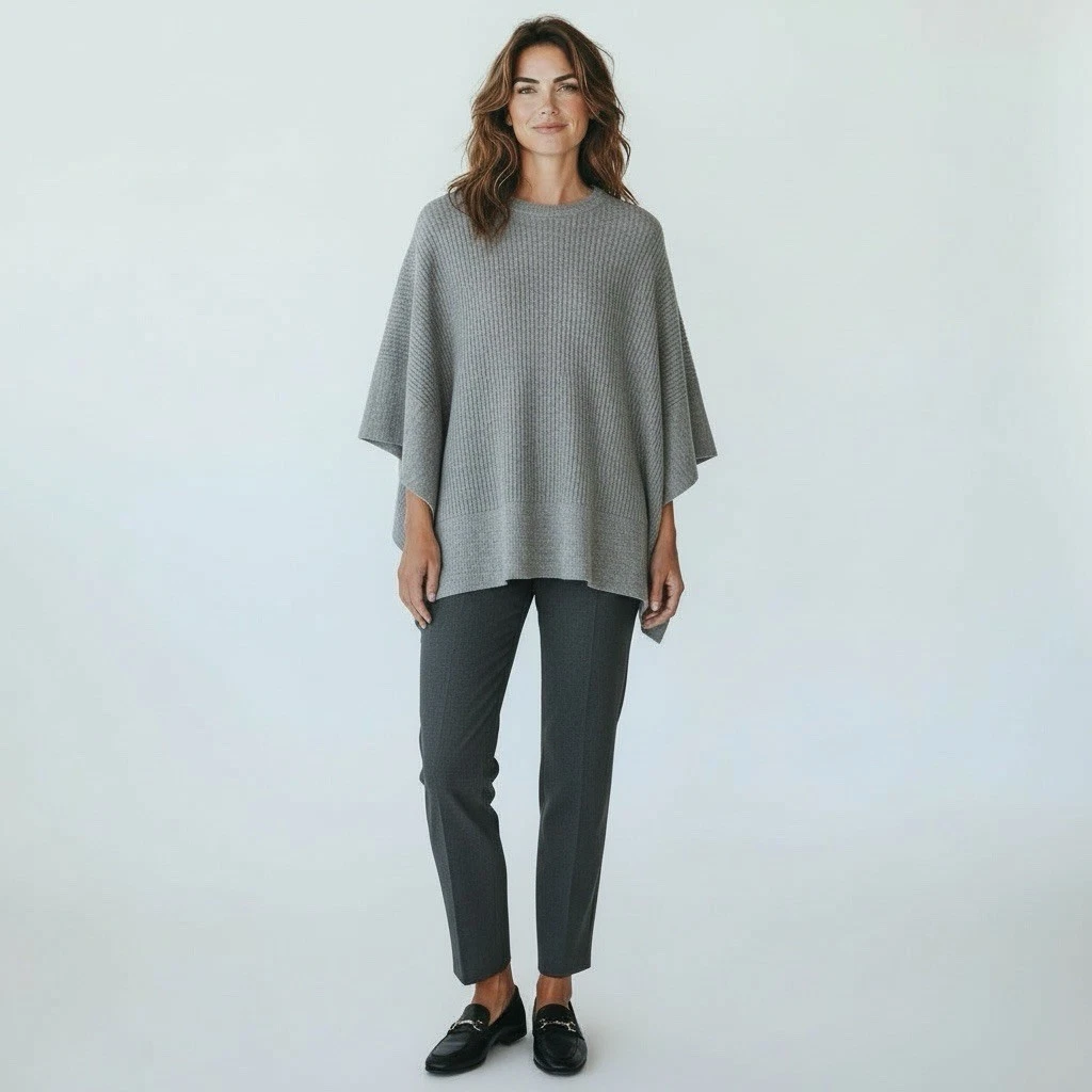 Vineyard Vines Alpaca Wool Ribbed Knit Sweater Poncho Cape Gray Medium/Large