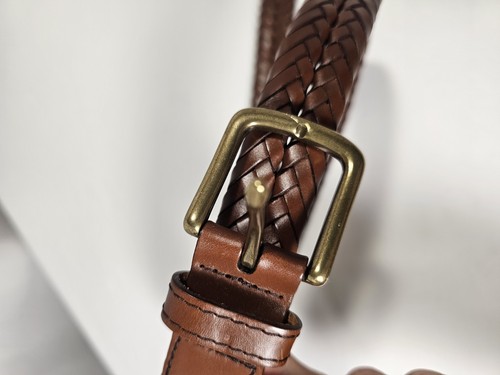 Cintura vintage in pelle spessa intrecciata marrone LL Bean. Oro Ottime Condizioni Taglia M 34 - Foto 2 di 5