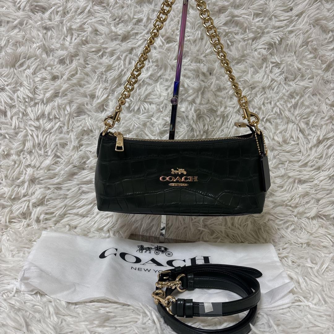 Coach Crocodile Embossed Green 2-Way Chain Shoulder Bag PC15MI