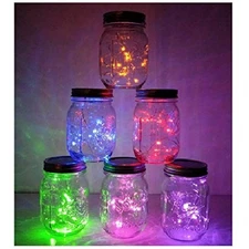 6 Pack Mason Jar Lights, 20 LED Solar Multi-Colored Fairy String Lights Lids