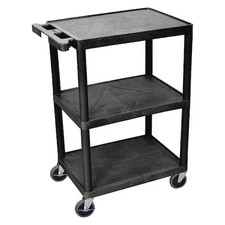 Utility Cart With Lipped Plastic Shelves, Polyethylene, 400 Lb Load Capacity, 3