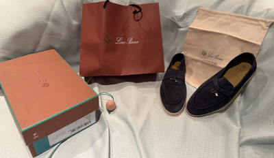 Loro Piana Summer Walk Herren Halbschuhe Wildleder dunkelblau Größe 42