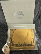 Timberland Men's Brown Acrylic Beanie  Scarf Set Logo Accent One Size