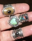 Lot of 4 Vintage 925 Sterling Native American Southwest Onyx Turquoise Ring