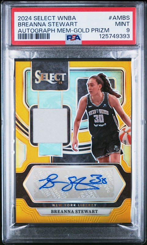 2024 PANINI SELECT WNBA AUTOGRAPHED MEM GOLD PRIZM BREANNA STEWART 2/10 PSA 9