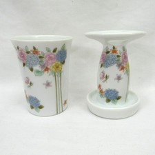 Vintage Japanese Foloral Porcelain Toothbrush Holder and Cup Takahashi Bathroom