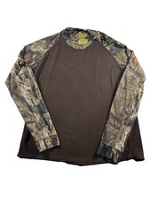Mossy Oak Thermal Shirt Mens Large Brown Camo Long Sleeve Waffle Knit Hunting