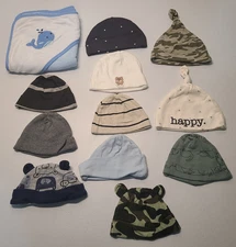 Assorted Baby Boy Hats Hooded Towel  0-6 Months Multi Brands Infant Lot of 12