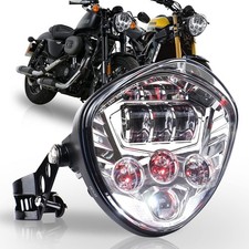 Motorcycle LED Headlight 7inch Hi Lo Beam White Red DRL with Universal Motorc...