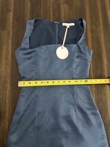MORE TO COME | NWT Orana Mini Dress in Blue Satin Square Neck Sheath XS - Picture 4 of 10