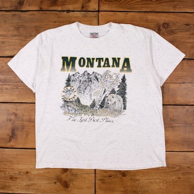 Vintage Oneita T-Shirt XL Herren 90s weiß Montana Bear Grafik USA Einzelnaht