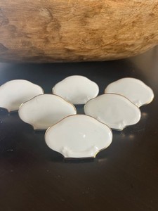 Set of 6 Vintage Ceramic Buffet/Cheese/Place setting Markers White & Gold
