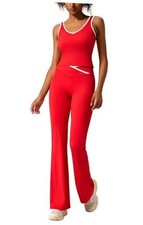 Women's Workout Sets 2 Piece Flare Leggings Scrunch Butt Lifting Medium Red