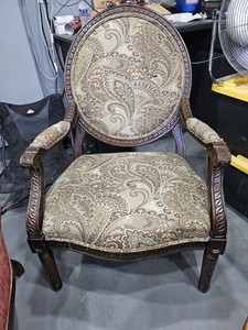 Upholstered Wood Accent Chair With Arms Padded Seat Paisley Beige Brown 44"