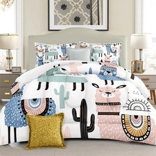 Cartoon Llama Comforter Set King Cactus 3 Pieces Microfiber Bedding Quilt for...