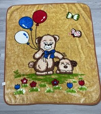 Vintage Mink Baby Blanket Bear Puppy Balloons Butterflies Plush Kawai Brown Rare