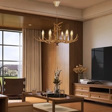 Retro Brown Antler Chandelier 6 Heads Deer Horn Ceiling Light Pendant Lamp