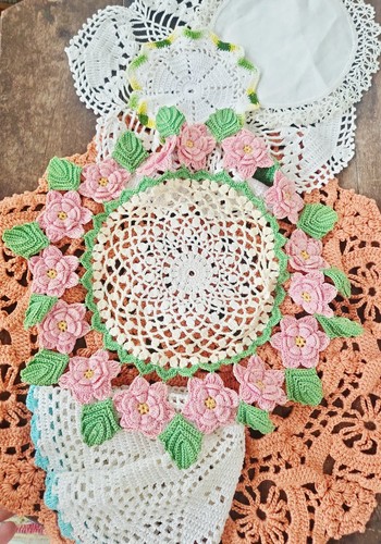 Vintage Crocheted Doily Lot 6pc Cottagecore Farmhouse Country Chic Grannycore