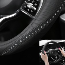 Bling Diamond Leather Steering Wheel Cover Studded Crystal Rhinestones Universal Bling Diamond Leather Steering Wheel Cover Studded Crystal Rhinestones Universal