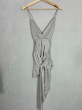 Oh Polly, Glisten Here, Silver Shiny Wrap Mini Dress, Size UK 6 - Brand New