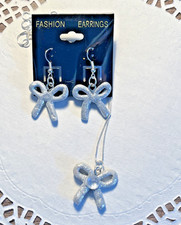 HANDMADE ARTISON SPARKLY BOW PENDANT AND EARRING SET- Clay Jewelry Set, GIFT