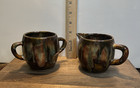 Dryden Pottery Creamer & Sugar Bowl 2pc Set, Brown/Green Drip, Glossy Handles — photo 1