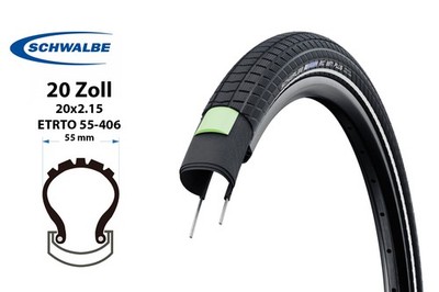 20 Zoll SCHWALBE Reifen Big Ben Plus 20x2.15 GreenGuard 55-406 Reflexstreifen