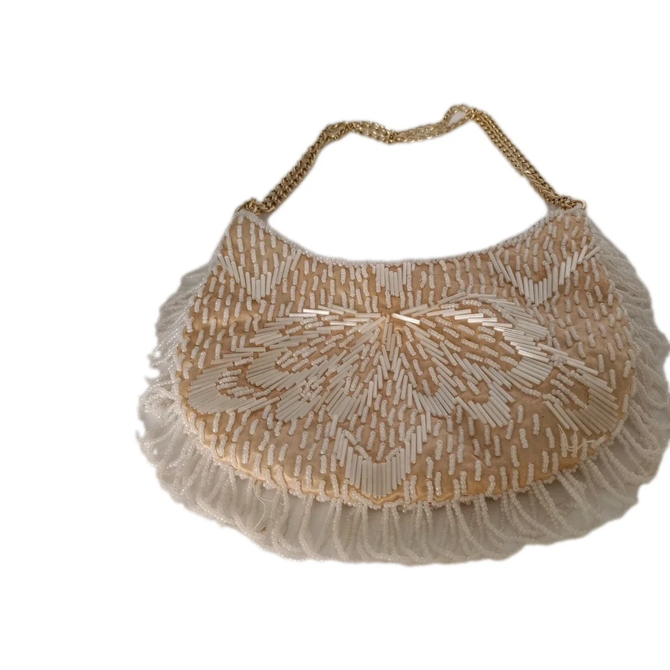 Vintage Regale Ltd  Womens Floral Ivory  Beaded Clutch Purse Evening Bag - Image 3 of 4