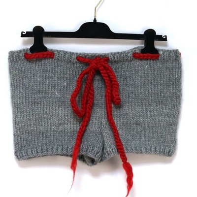 HOPE MACAULAY Chunky Knit Short Pants Gray Red Wool Size S New